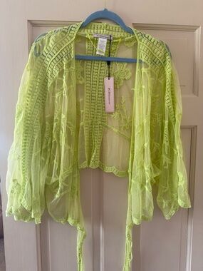 BCBGeneration Lime Green Crochet Sheer Kimono